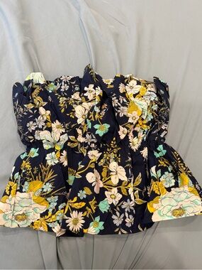 Anthropologie Floral Navy Ruffled tube top- Navy Multi